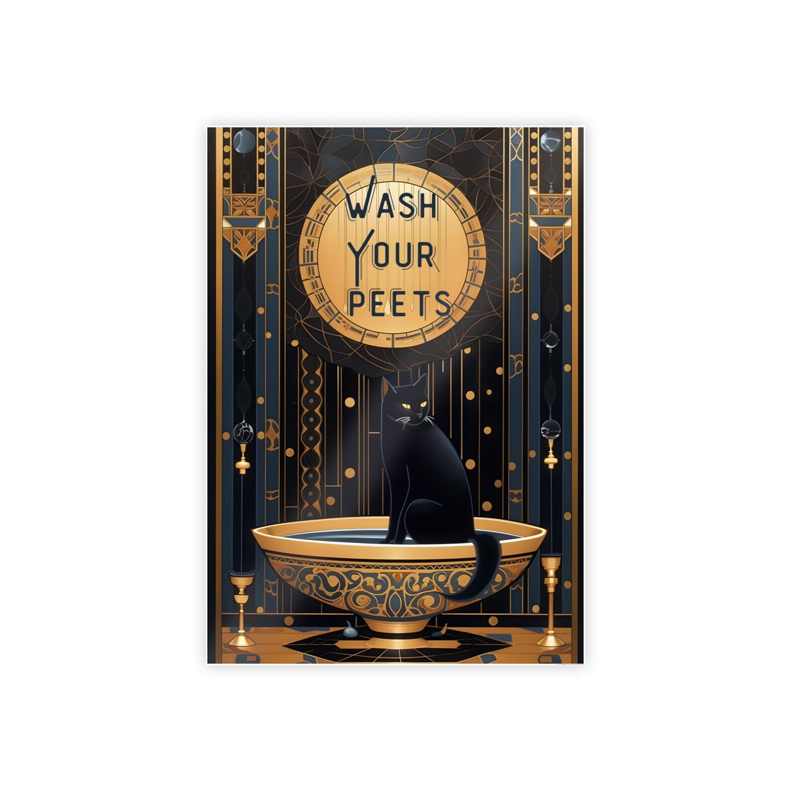 Black Cat Wash Your Petts Poster Bathroom Decoration Etsy