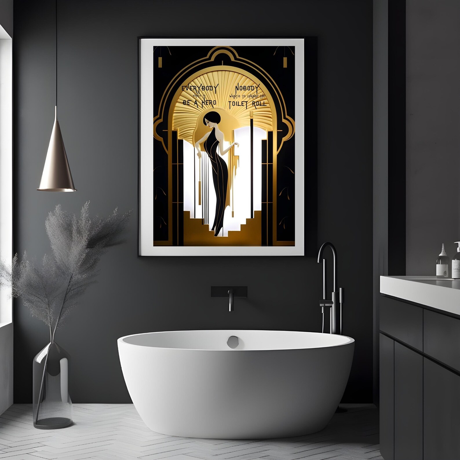 Art Deco Bathroom Poster – Funny Toilet Humor, Gold & Black Print - Etsy