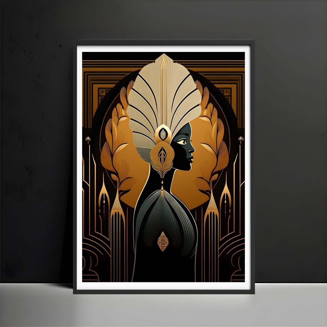 Art Deco Wall Art Print,luxury Art Deco Prints,black and Gold Woman Art