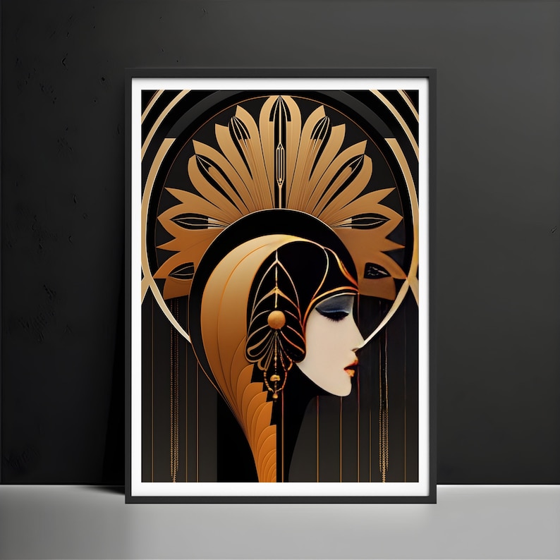 Gold Art Deco Woman Poster, Vintage Wall Art Print - Etsy