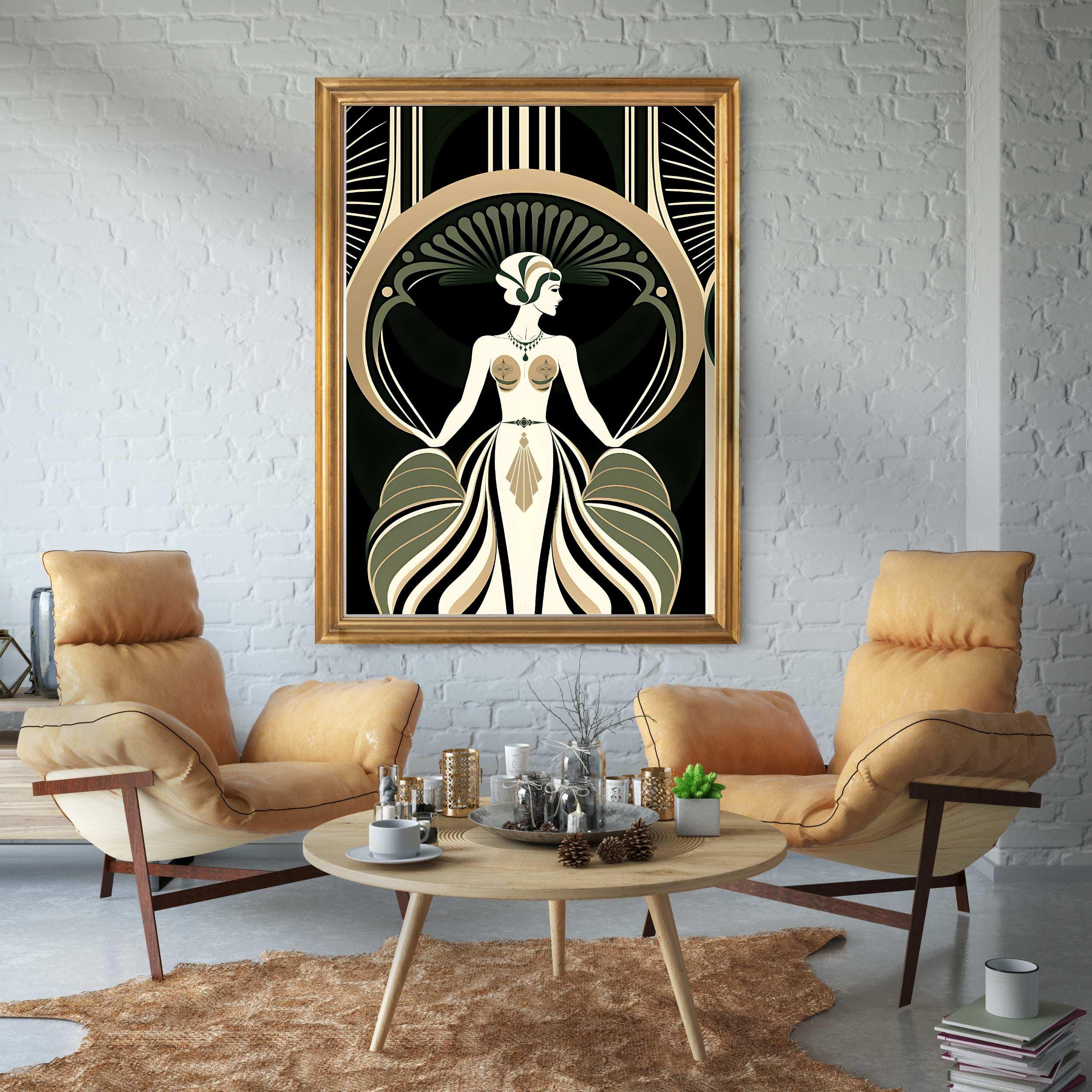 Art Deco Woman Poster – 1920s Glamour, Black & Gold Illustration - Etsy