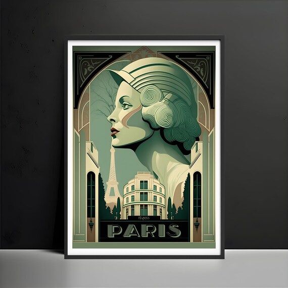 Eiffel Tower Art Deco Poster, Vintage Paris Print