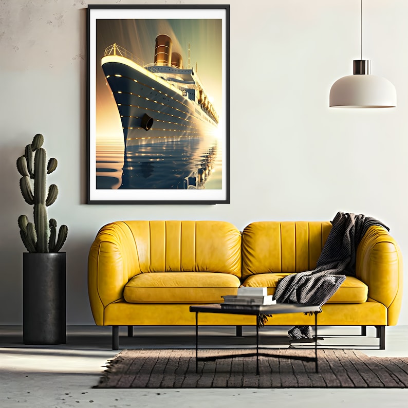 Art Deco Cruise Ship Poster Print, Vintage Travel Wall Art image 2