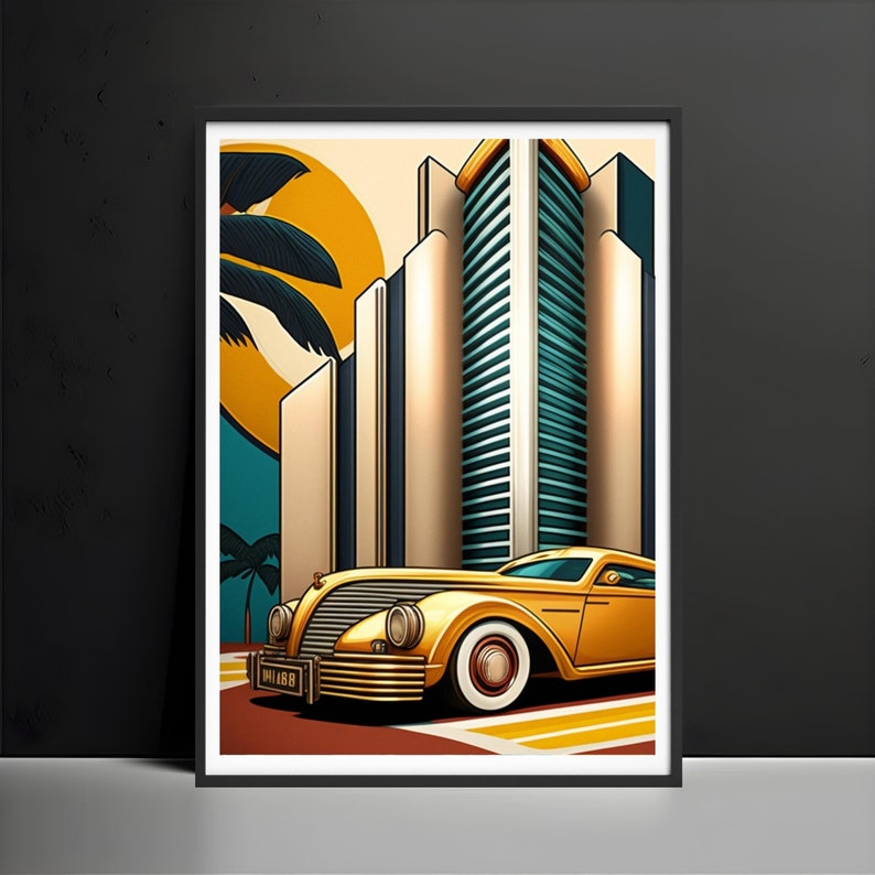 Miami Art Deco Car Poster | 1930s Retro Print - Etsy