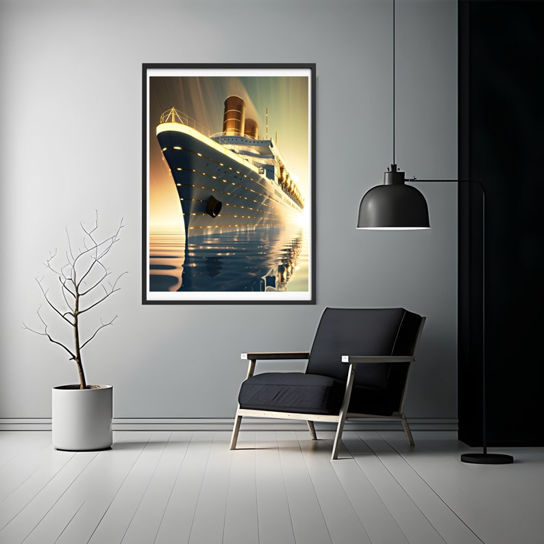 Art Deco Cruise Ship Poster Print, Vintage Travel Wall Art image 5