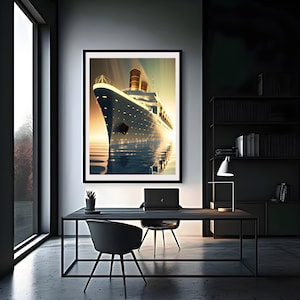 Art Deco Cruise Ship Poster Print, Vintage Travel Wall Art image 3