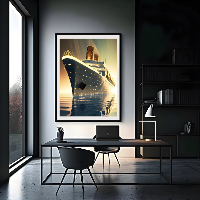 Art Deco Cruise Ship Poster Print, Vintage Travel Wall Art image 3