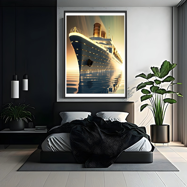 Art Deco Cruise Ship Poster Print, Vintage Travel Wall Art image 7