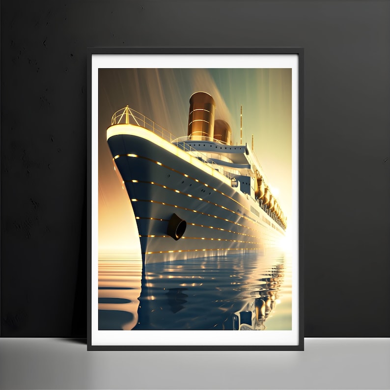 Art Deco Cruise Ship Poster Print, Vintage Travel Wall Art image 1