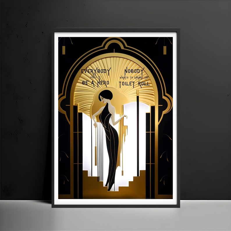 Art Deco Bathroom Poster – Funny Toilet Humor, Gold & Black Print - Etsy