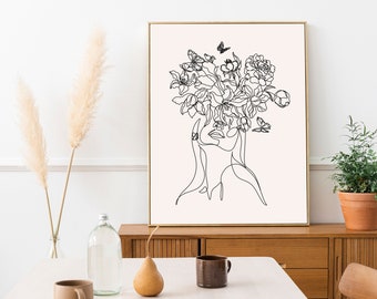 Minimalist Woman Line Art Print: Floral Female Figure (Digital Download)