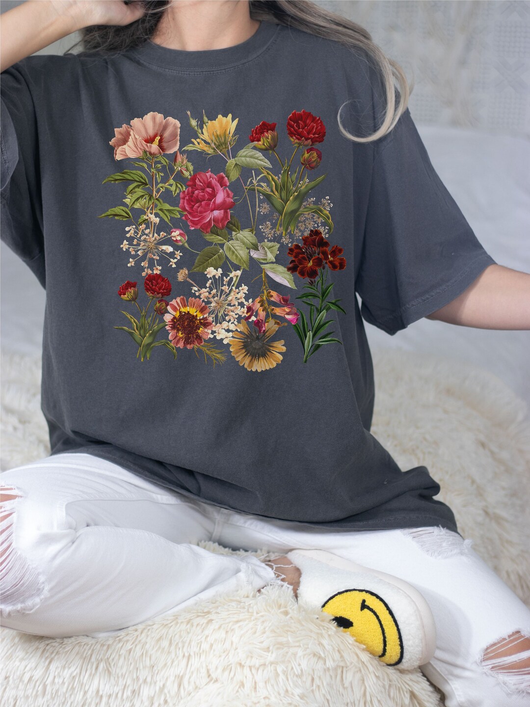 Retro Cottage Core Shirt Vintage Pressed Flower Shirt Wild Etsy