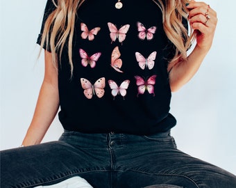 Cottage core shirt, Butterfly shirts ,Cute Butterfly Tshirt, Pink butterfly shirts, Butterfly Species Apparel ,Nature lover gift shirt
