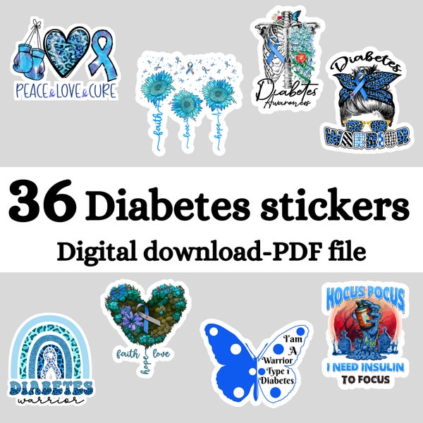 Diabetes stickers bundle, cricut stickers bundle, funny diabetes awareness, blue ribbon, T1D, in November we wear blue, lazy pancreas