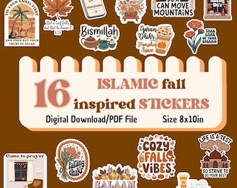 Islamic fall inspired stickers, Islamic digital stickers, hijabi stickers, muslim stickers, cute fall stickers, quran journal stickers, fall