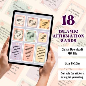 18 Islamic Affirmation Cards, Quran Quote Cards, Islamic daily reminders, Islamic Stickers, affirmation cards printable, islamic prints