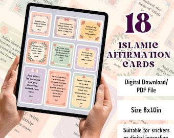 18 tarjetas de afirmaciones islámicas, tarjetas con citas del Corán, recordatorios islámicos diarios, pegatinas islámicas, tarjetas de afirmación imprimibles, láminas islámicas