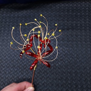 Handmade Small Red Lycoris Flower Hair Pin; Red Spider Lily Hair Pin Hair Accessories - Perfect for Any Occasion