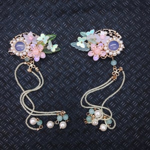 Blue Purple Hair Clip With Tassel: Agate Galaxy Eye Golden Chinese japanese Cute Hair Clips Asian Bridal Wedding Hair Clips