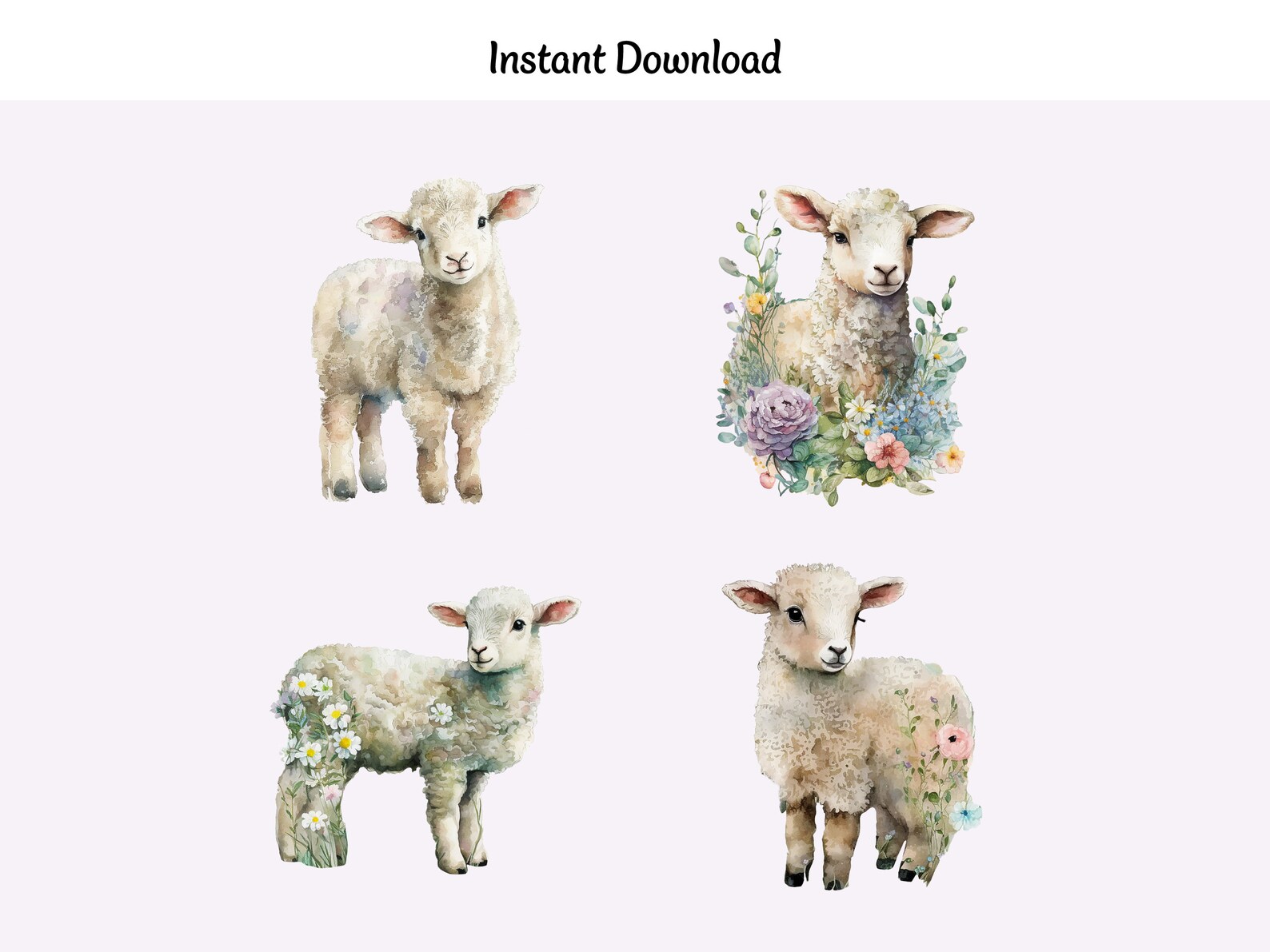 Watercolor Easter Spring Lambs Bundle Clipart Easter Lambs Etsy