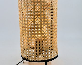 Lampe en rotin lampe de table vintage bohème bois nature lampe de table naturelle bambou E27 abat-jour maison de campagne