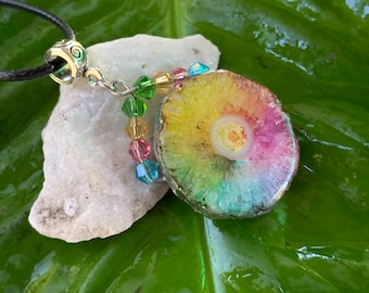 Rainbow Solar Quartz Necklace, Whimsigothic, Spiritual Intuitive Jewelry, Boho Hippie, OOAK, Metaphysical, Wearable Art, Healing Crystal