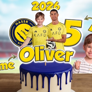 Topo de bolo RONALDO 2026, topo de bolo CR7, topo de bolo Al-Nassr, topo de bolo personalizado, topo de bolo digital.