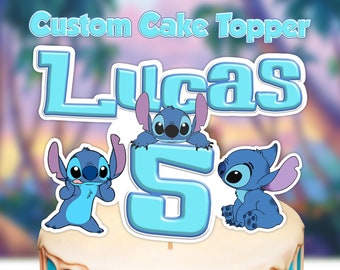 Adorno personalizado para tarta de cumpleaños de Stitch (descarga digital)