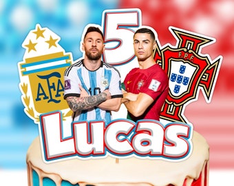 Topper de pastel de RONALDO y MESSI, topper de pastel CR7, topper de pastel de Portugal, topper de pastel personalizado, topper de pastel digital, topper de cumpleaños de MESSI.