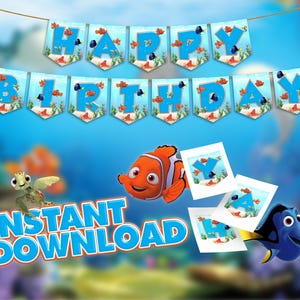 Finding Nemo Happy Birthday Banner, Finding Nemo Party Decor, Finding Nemo Instant Download, Finding Nemo Decor