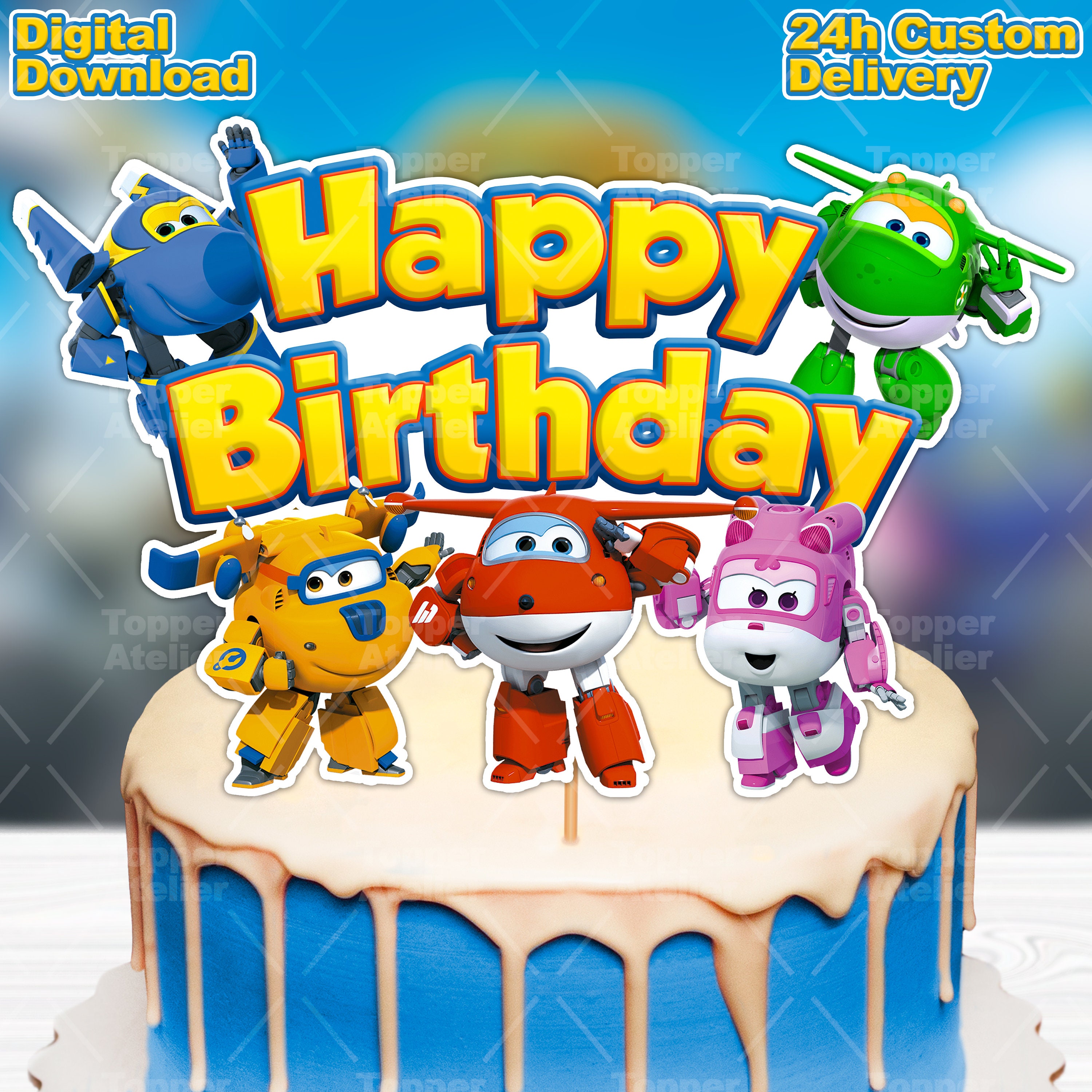 Topper de bolo DIGITAL INSTANTÂNEO, Topper de bolo de feliz aniversário, Topper de bolo digital