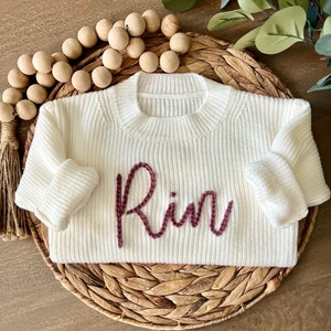 Personalized Knitted Name Sweater, Custom Name Sweater, Knit Name Sweater, Hand Embroidered Baby Sweater with Name, Chunky Baby Sweater