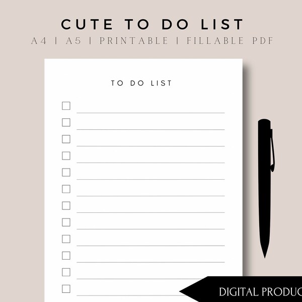 TO DO LIST, Minimalist, Organized, Home Office, List, Printable, Planner, Goals, Checklist, Tasks, Fillable Pdf, Instant Download, A4, A5