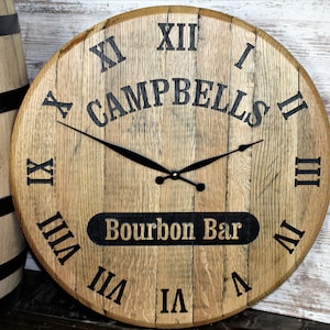 Whiskey Bourbon Barrel Head Clock, Barrel Head Clock, Bourbon Barrel Clock, Personalized Wine Barrel Clock
