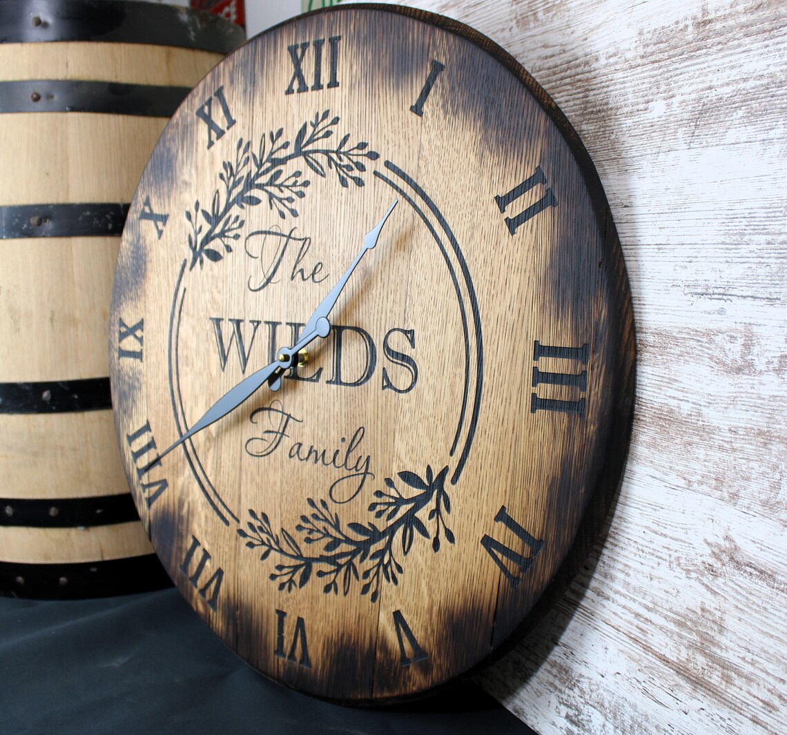 Personalized Clock, Whiskey Barrel Clock, Barrel Head Clock, Bourbon