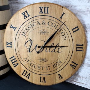 Clock, Whiskey Barrel Clock, Barrel Head Clock, Bourbon Barrel Clock, Personalized Clock,  Bourbon Barrel Decor, Wine Barrel Clock
