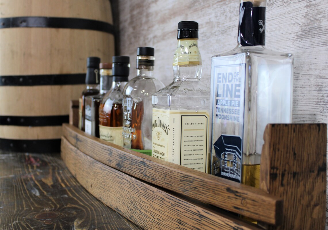 Barrel Stave Shelf Bar Shelf Whiskey Barrel Shelf Bar Etsy