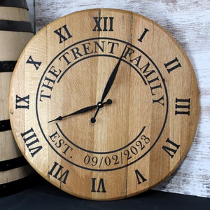 Bourbon Barrel Clock, Whiskey Barrel Clock, Barrel Head Clock, Clock, Personalized Clock,  Bourbon Barrel Decor, Wine Barrel Clock