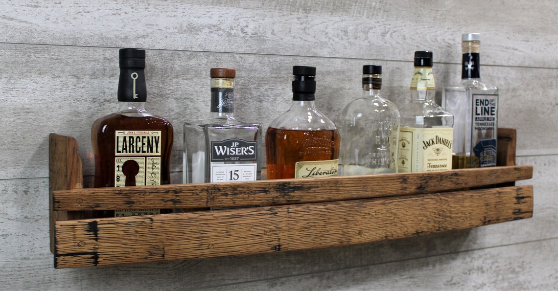 Barrel Stave Shelf Bar Shelf Whiskey Barrel Shelf Bar Etsy