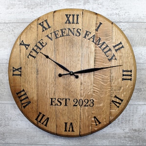 Bourbon Barrel Clock, Whiskey Barrel Clock, Barrel Head Clock, Clock, Personalized Clock,  Bourbon Barrel Decor, Wine Barrel Clock