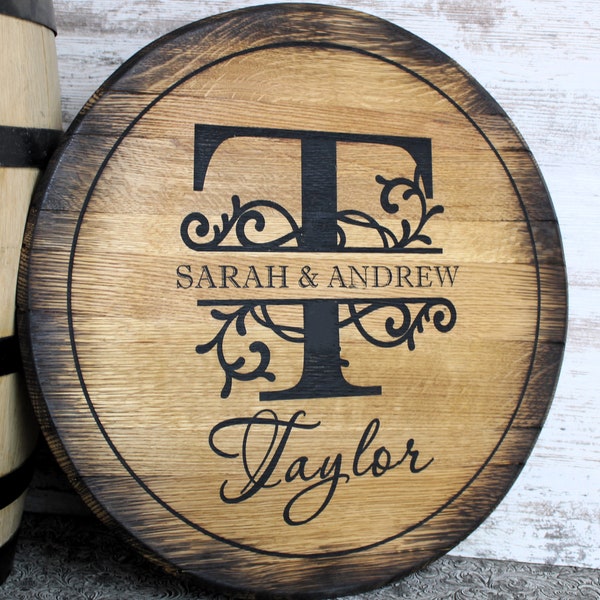 Barrel Head, Monogramed Barrel Head , Bourbon Barrel Lid , Guest Book, Personalized Tray, Whiskey Barrel Lid, Charcuterie Board, Lazy Susan