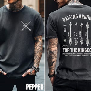 Raising Arrows Mom and Dad Shirts, Custom Christian Shirt for Dad, Personalized Mom Bible Verse Tee, Apparel for Dad, Christian Gift for Dad