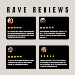 May include: Image featuring customer reviews with a black background and white text. The text reads "RAVE REVIEWS" at the top. Four customer reviews are displayed, each with a photo, a five-star rating, and a positive comment about the product.