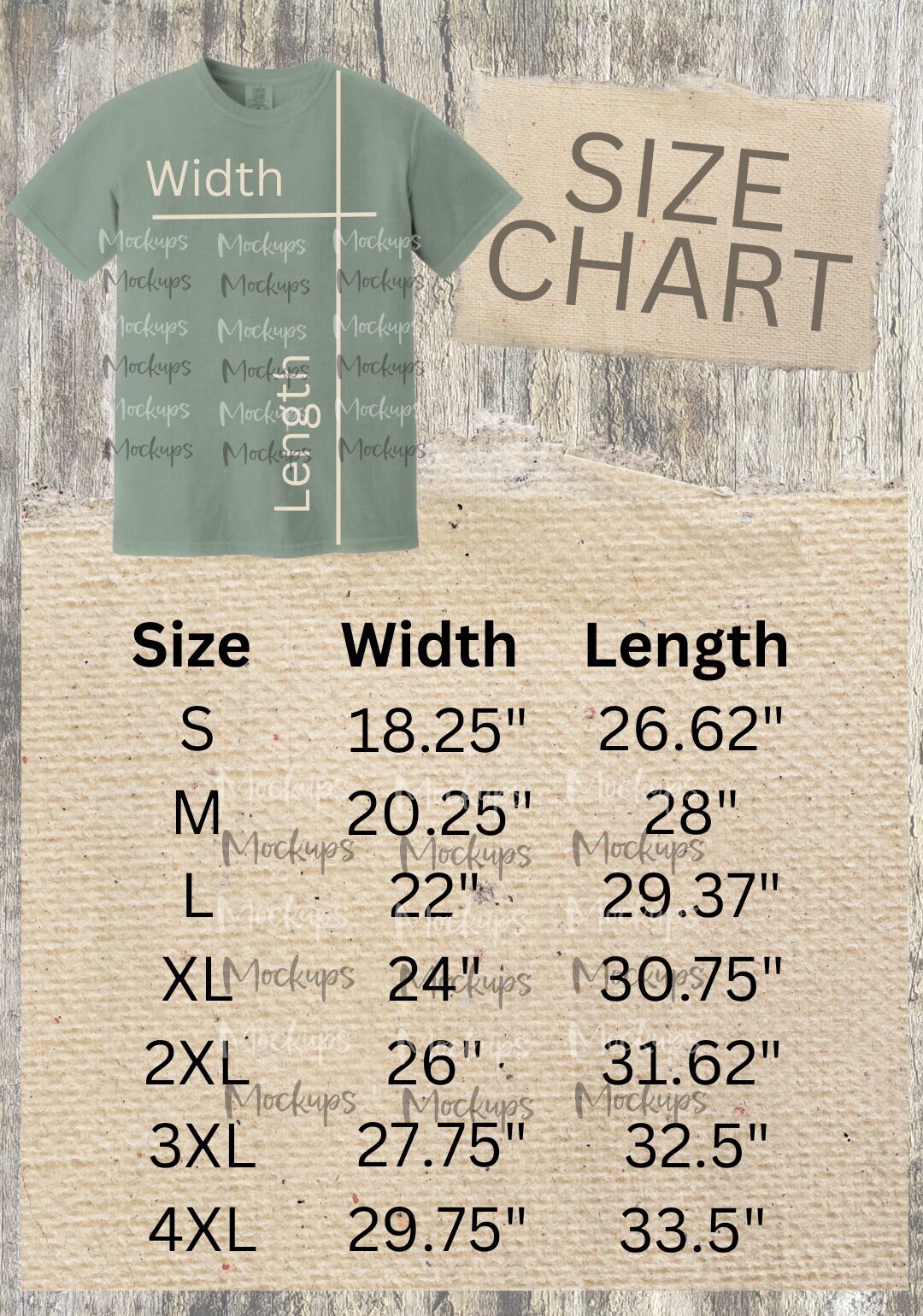 Comfort Colors Size Chart Mockup Template C1717 Shirt Size Etsy