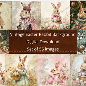 55 Vintage Easter Rabbit Background Clipart Digital Download PNG Printable High Quality Sublimation Instant Download Illustration