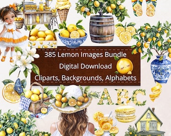 385 Limón acuarela Clipart Descarga digital PNG Imprimible Alta calidad Sublimación Descarga instantánea Ilustración Limón mediterráneo