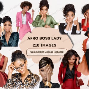 210 Afro Boss Lady Black Girl Clipart Bundle Afro Women Mega Bundle Clipart Digital Download PNG Black Queen Clipart