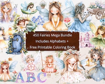 450 Fairy Magical Fairies Mega Bundle Clipart Digital Download PNG Printable Instant Download Illustration Forest Flowers Birthday Fairytale