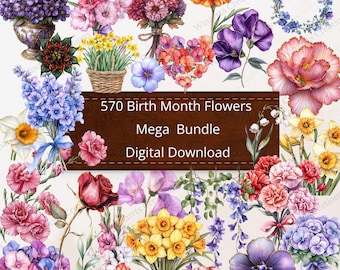 570 Birth Month Flower Clipart Birth Flower PNG Printable High Quality Watercolor Birth Month Flowers Illustration Birth Flower Clipart