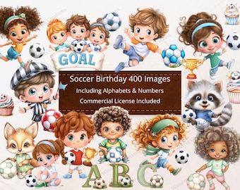 Clipart di calcio carino 400 compleanno di calcio download digitale PNG stampabile alta qualità sublimazione download istantaneo illustrazione